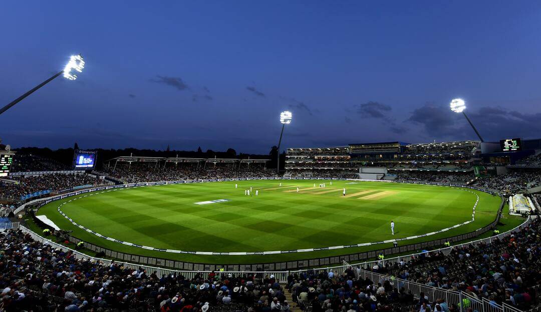 lighted out cricket field in evening