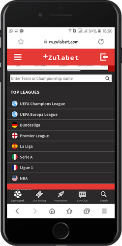 Mobile screenshot of the Zulabet top page